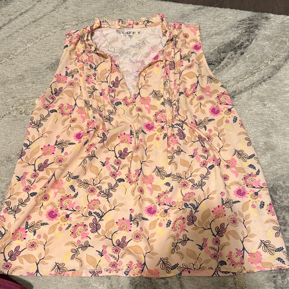LOFT Pink and Cream Floral Top